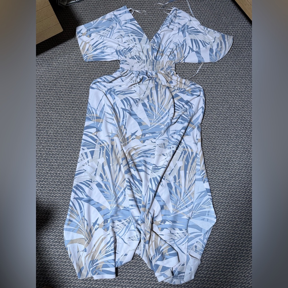 Tropical Leaf Print Maxi Dress